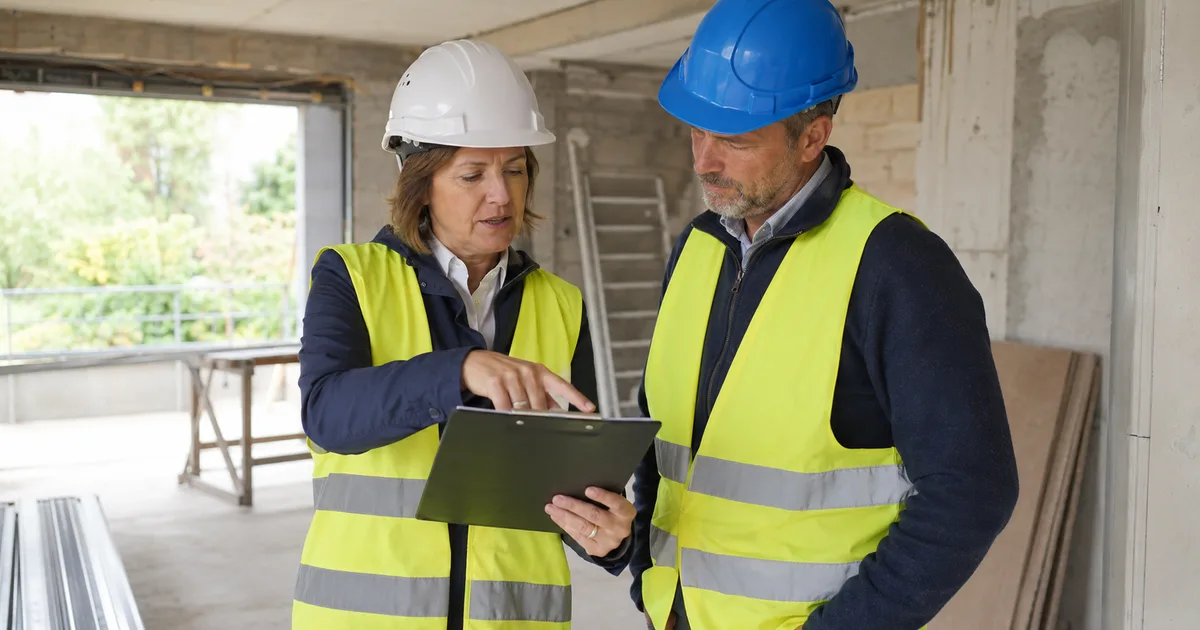 Artisan BTP et client validant une facture de situation travaux