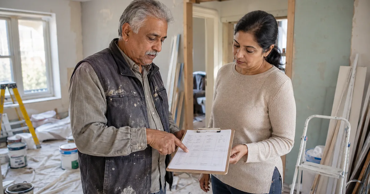 Artisan BTP et client discutant travaux supplementaires